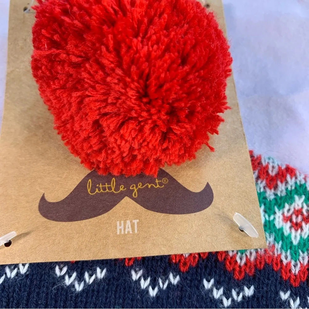 Festive Red and Navy Knit Beanie‎ for Kids